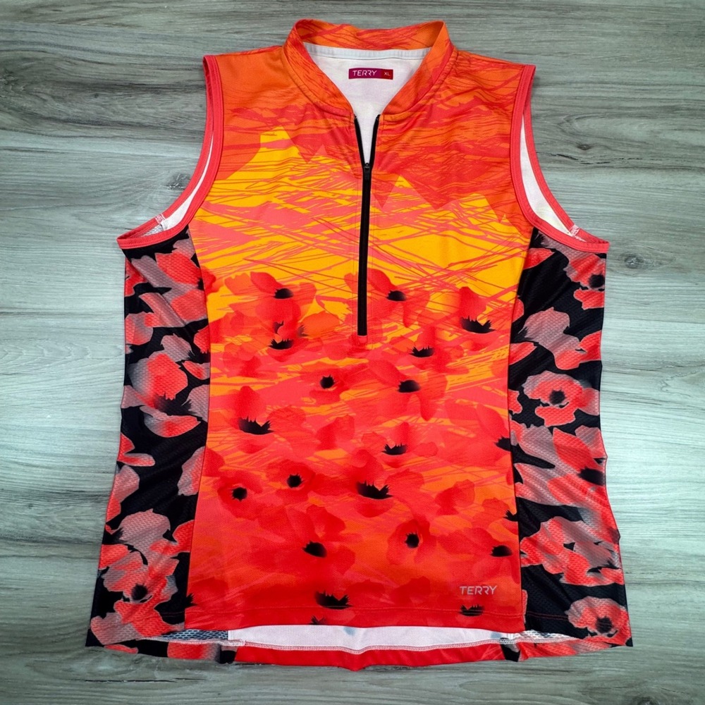 Terry Precision Womens XL Sleeveless Cycling Jersey TDF21 Poppy Floral Bike Tank
